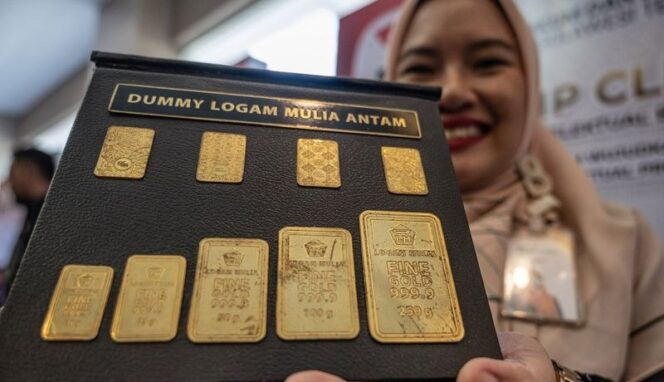 
Ilustrasi emas produksi PT Aneka Tambang (Antam).