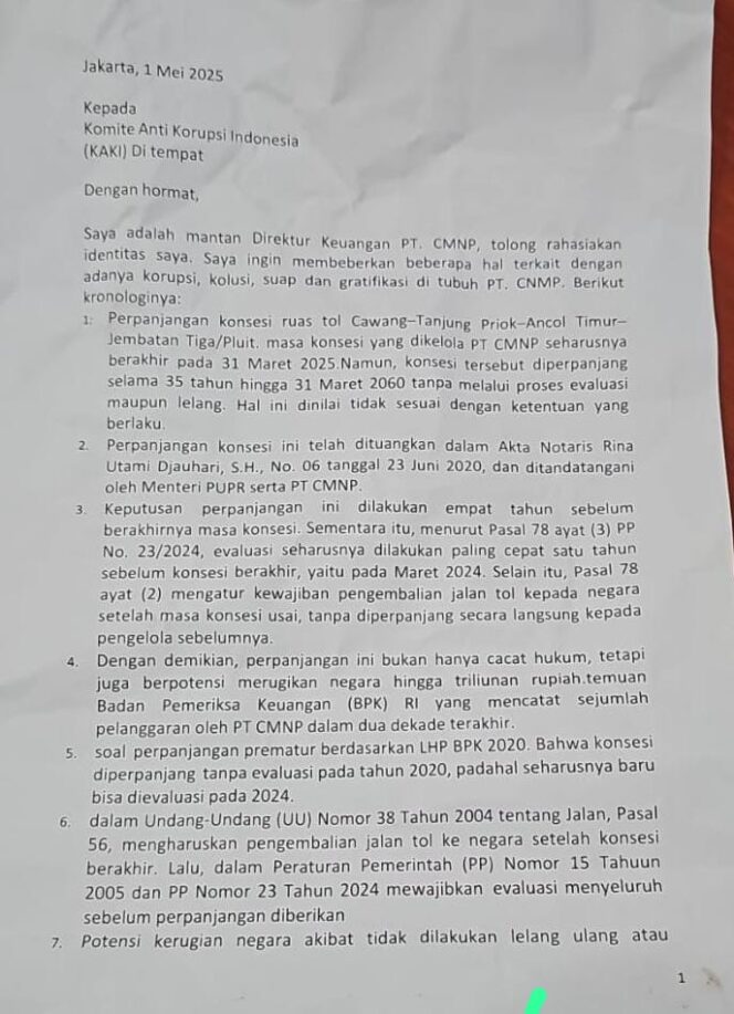 
Terima Surat Kaleng Mantan Dirut Keuangan, KAKI Laporkan PT CMNP Soal Dugaan Korupsi ke Kejagung